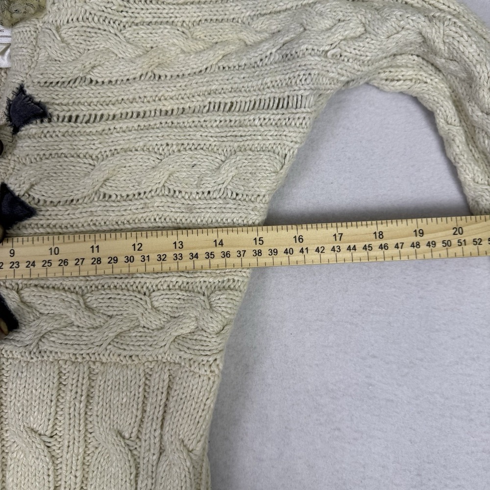 Vintage Old Navy Women M Cream Cable Knit Toggle Hoodie Faux Fur Trim - Picture 5 of 9
